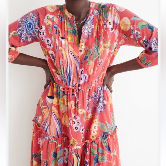 Banjanan Voile Bazaar Azalea Floral Midi Dress Medium - Picture 2 of 16